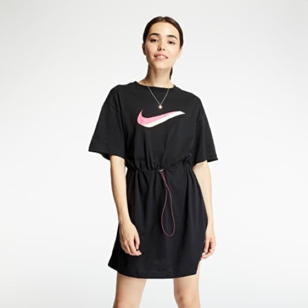Nike Black T-Shirt Dress with Pink Swoosh